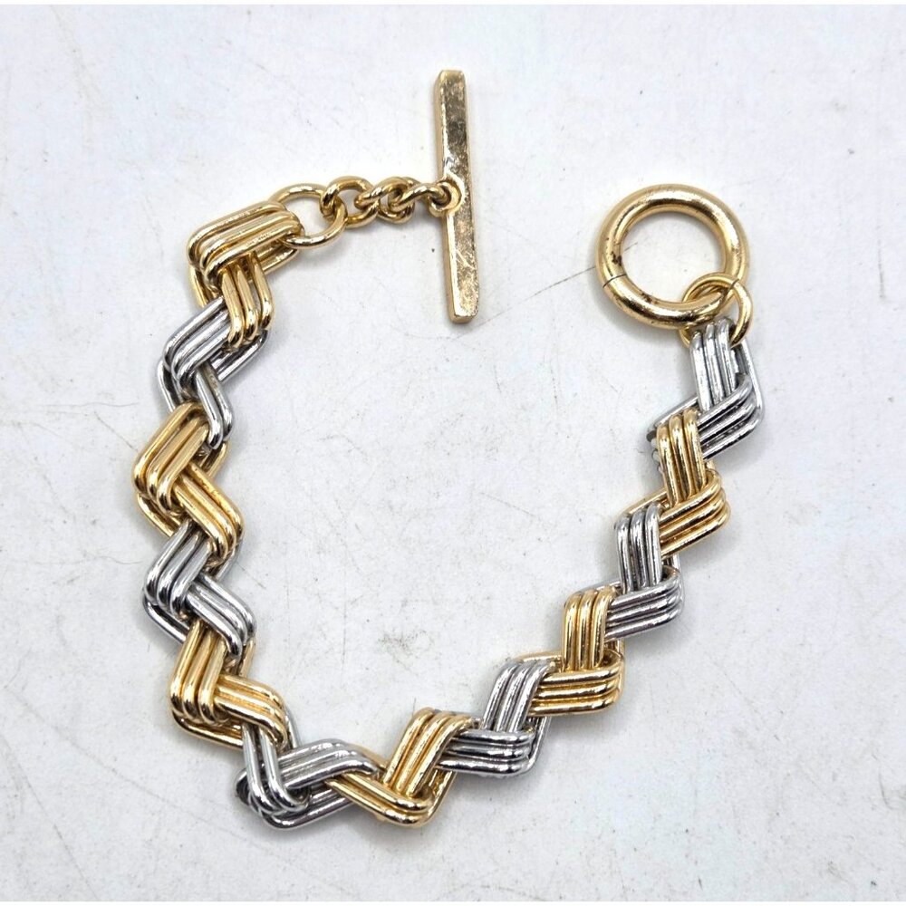 Gold & Silver-Tone Woven Link Bracelet With Toggle Clasp